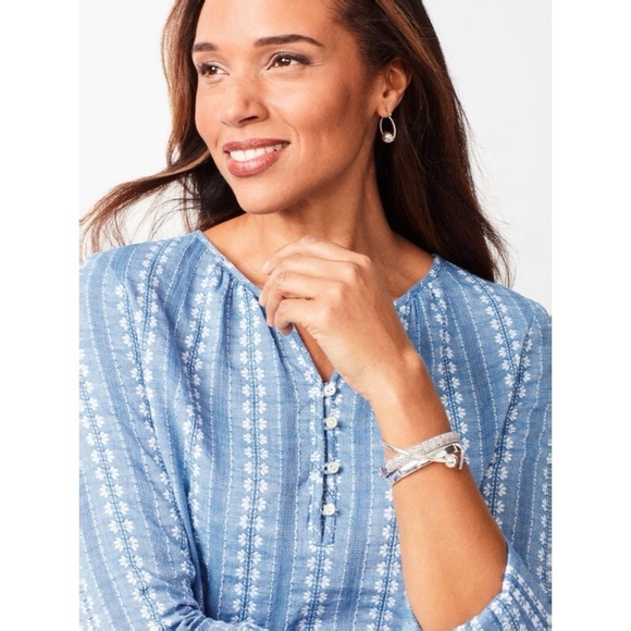 [Talbots] Blue Floral Embroidered Popover - Picture 2 of 5